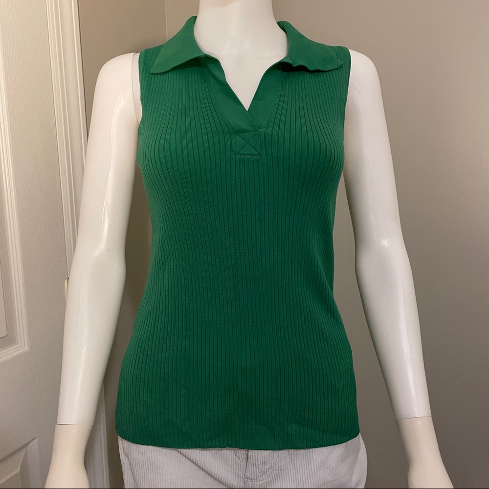New York & Company Green Ribbed Polo